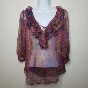 Lauren Ralph Lauren Sz P/p Ruffled Paisly Print Shear Blouse (505)